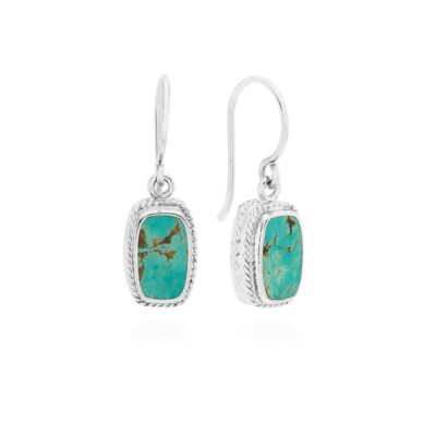 Jewelry Anna Beck Designs  | Turquoise Cushion Drop Earrings-Silver