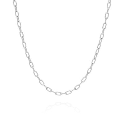 Jewelry Anna Beck Designs  | Elongated Oval Chain Collar Necklace-Silver