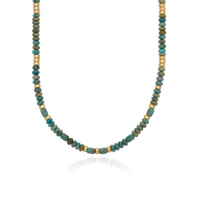 Jewelry Anna Beck Designs  | Turquoise Rounded Disc Beaded Necklace-Gold